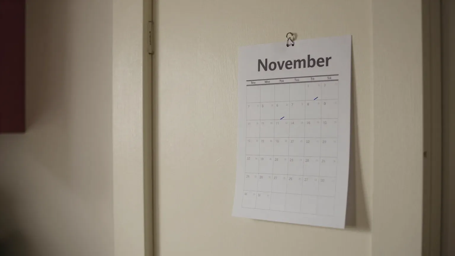 guide header — a calendar page turned to November on a kitchen wall