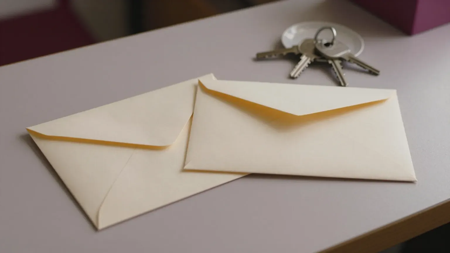 guide header — two envelopes side by side on a hall table
